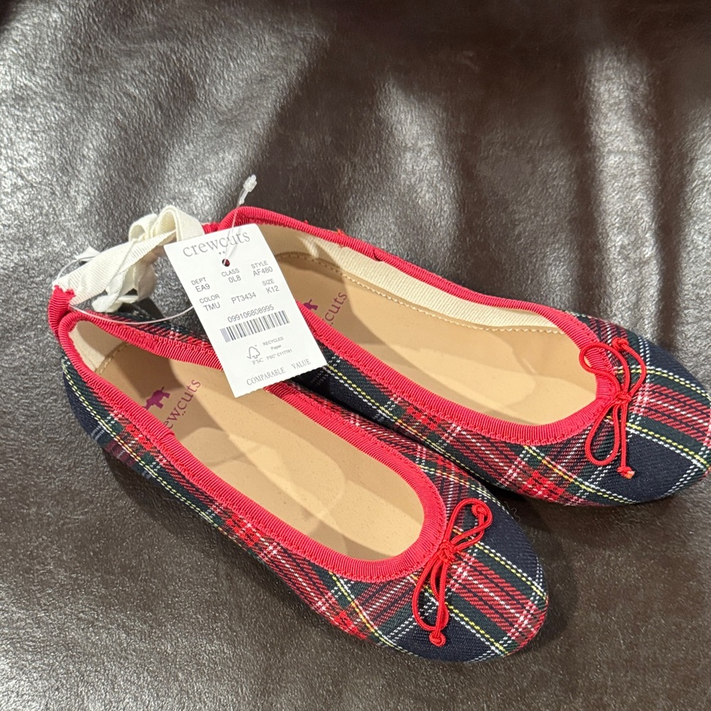 J Crew Crewcuts Red and Navy Plaid Flats